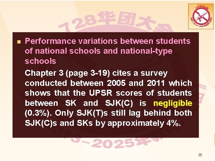 n Performance variations between students of national schools and national-type schools Chapter 3 (page