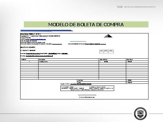MODELO DE BOLETA DE COMPRA Inversiones Molina S. de R. L. Tegucigalpa M. D.