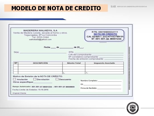 MODELO DE NOTA DE CREDITO 