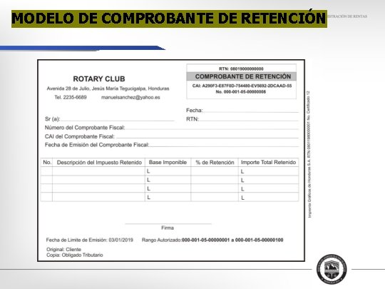 MODELO DE COMPROBANTE DE RETENCIÓN 