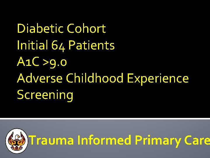 Diabetic Cohort Initial 64 Patients A 1 C >9. 0 Adverse Childhood Experience Screening