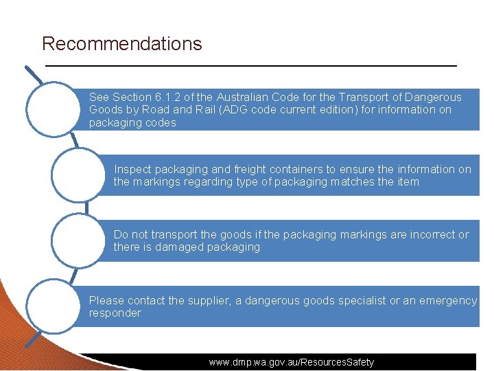 Recommendations See Section 6. 1. 2 of the Australian Code for the Transport of