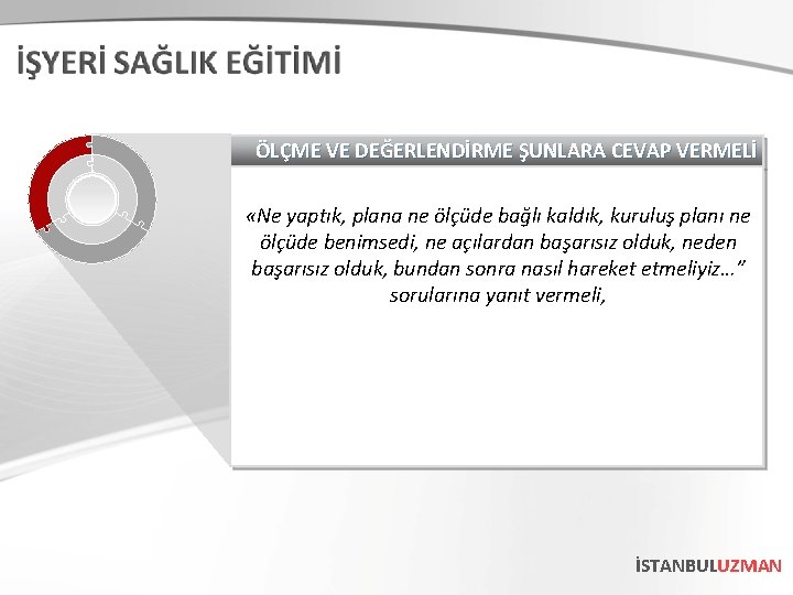 ÖLÇME VE DEĞERLENDİRME ŞUNLARA CEVAP VERMELİ «Ne yaptık, plana ne ölçüde bağlı kaldık, kuruluş