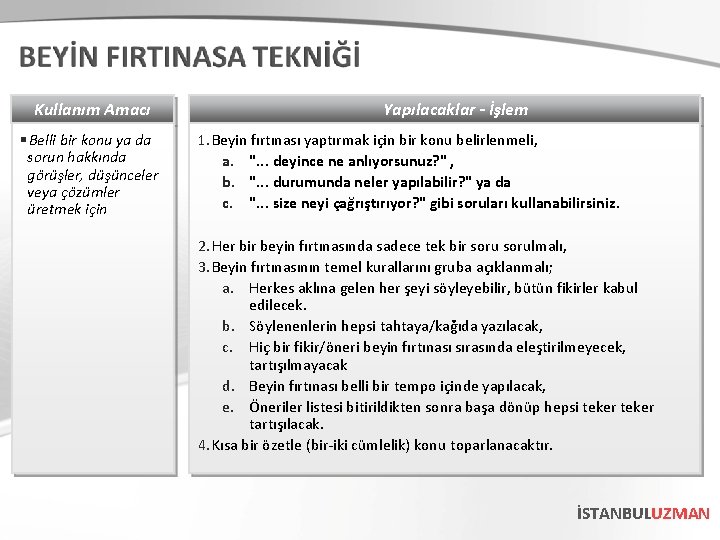 Kullanım Amacı § Belli bir konu ya da sorun hakkında görüşler, düşünceler veya çözümler