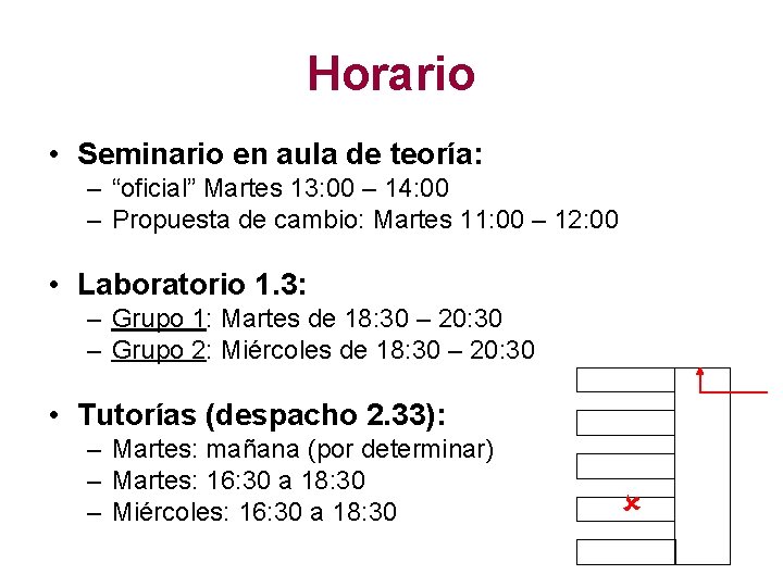 Horario • Seminario en aula de teoría: – “oficial” Martes 13: 00 – 14: