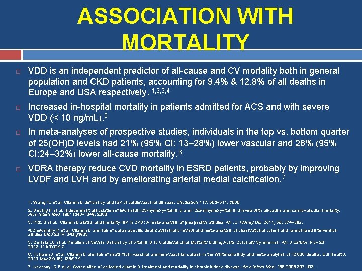 ASSOCIATION WITH MORTALITY VDD is an independent predictor of all-cause and CV mortality both