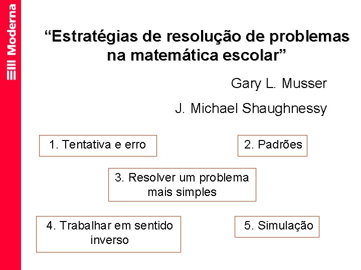 “Estratégias de resolução de problemas na matemática escolar” Gary L. Musser J. Michael Shaughnessy