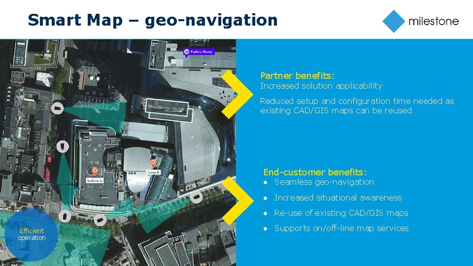 Smart Map – geo-navigation Partner benefits: Increased solution applicability Reduced setup and configuration time