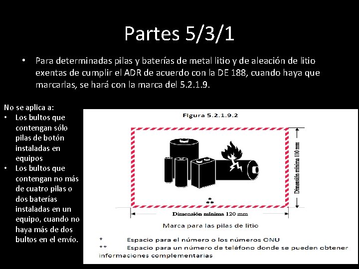 Partes 5/3/1 • Para determinadas pilas y baterías de metal litio y de aleación