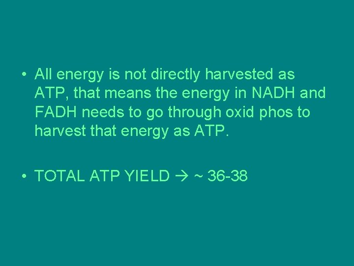 • All energy is not directly harvested as ATP, that means the energy • All energy is not directly harvested as ATP, that means the energy