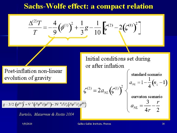 Sachs-Wolfe effect: a compact relation Post-inflation non-linear evolution of gravity Initial conditions set during