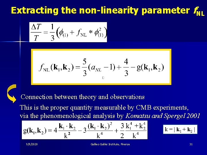 Extracting the non-linearity parameter f. NL Connection between theory and observations This is the