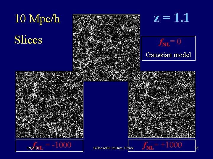 z = 1. 1 10 Mpc/h Slices f. NL= 0 Gaussian model f. NL