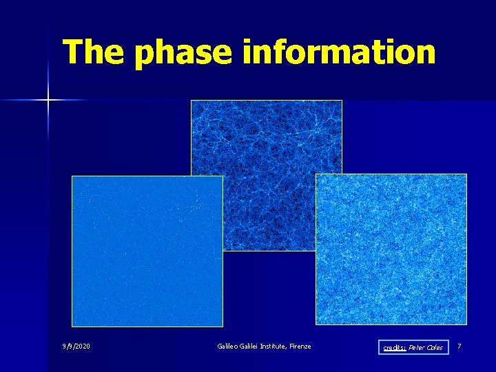 The phase information 9/9/2020 Galileo Galilei Institute, Firenze credits: Peter Coles 7 