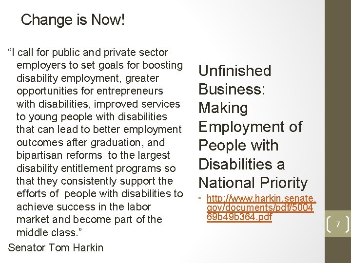 Change is Now! “I call for public and private sector employers to set goals