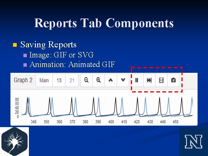 Reports Tab Components n Saving Reports Image: GIF or SVG n Animation: Animated GIF