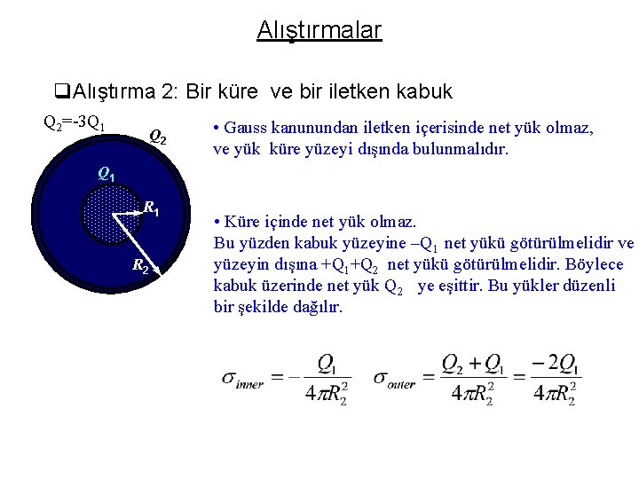 Alıştırmalar q. Alıştırma 2: Bir küre ve bir iletken kabuk Q 2=-3 Q 1