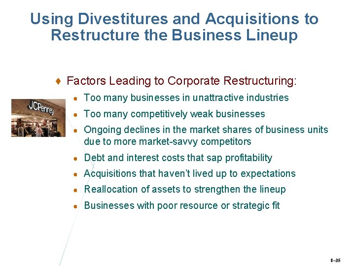 Using Divestitures and Acquisitions to Restructure the Business Lineup ♦ Factors Leading to Corporate