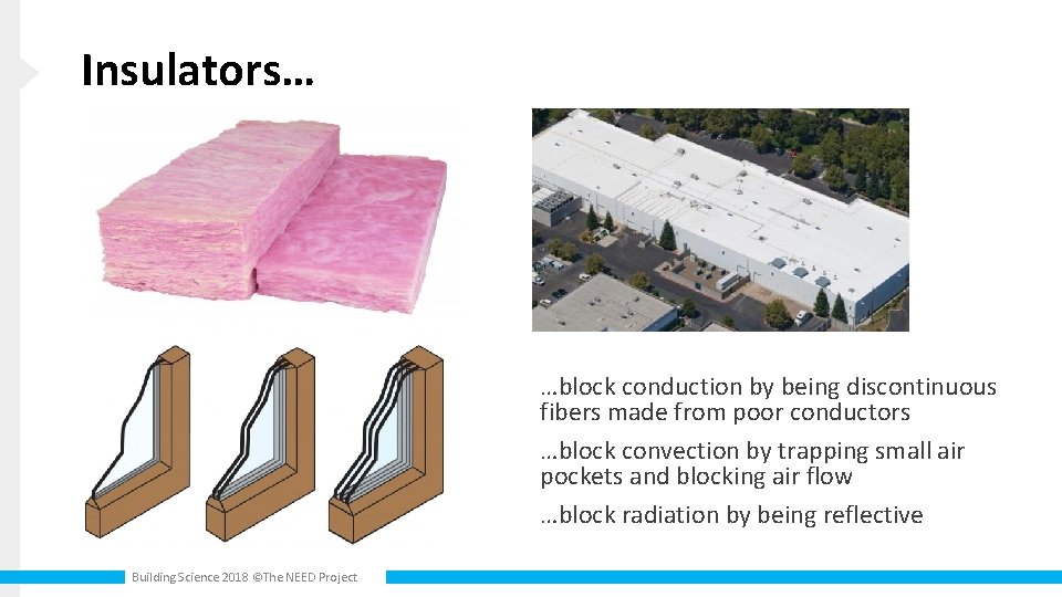 Insulators… …block conduction by being discontinuous fibers made from poor conductors …block convection by
