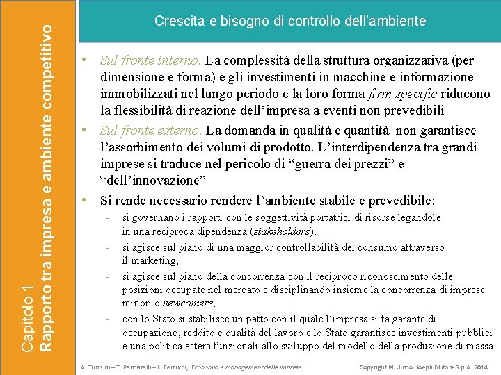 Capitolo 1 Rapporto tra impresa e ambiente competitivo Crescita e bisogno di controllo dell’ambiente