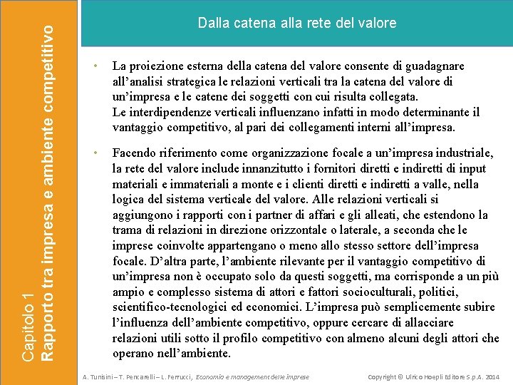 Capitolo 1 Rapporto tra impresa e ambiente competitivo Dalla catena alla rete del valore