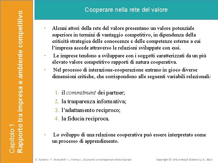 Capitolo 1 Rapporto tra impresa e ambiente competitivo Cooperare nella rete del valore •