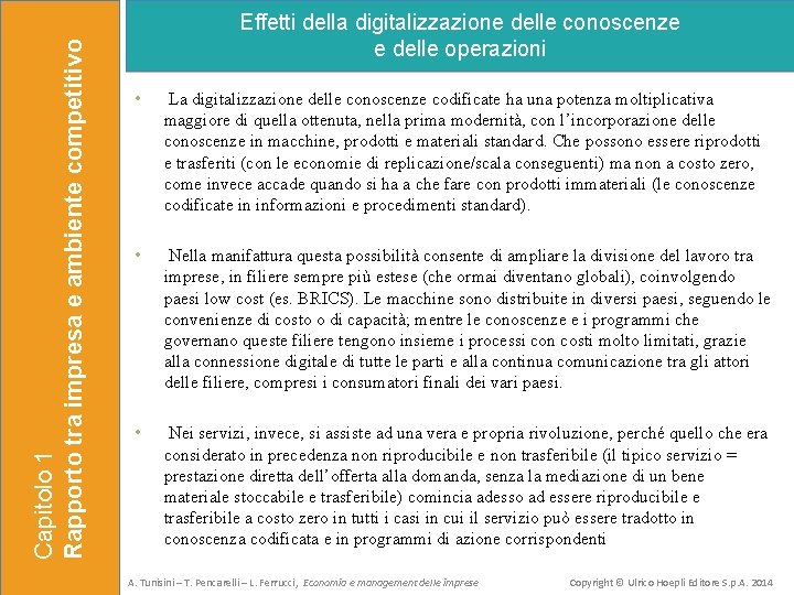 Capitolo 1 Rapporto tra impresa e ambiente competitivo Effetti della digitalizzazione delle conoscenze e