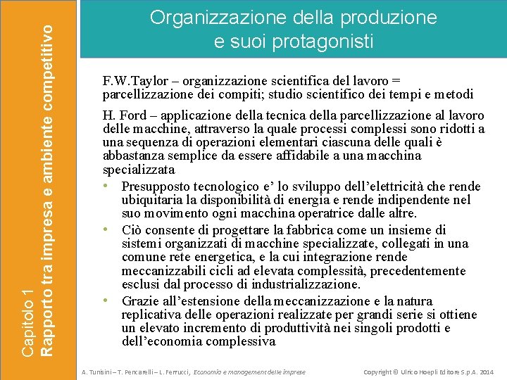 Capitolo 1 Rapporto tra impresa e ambiente competitivo Organizzazione della produzione e suoi protagonisti