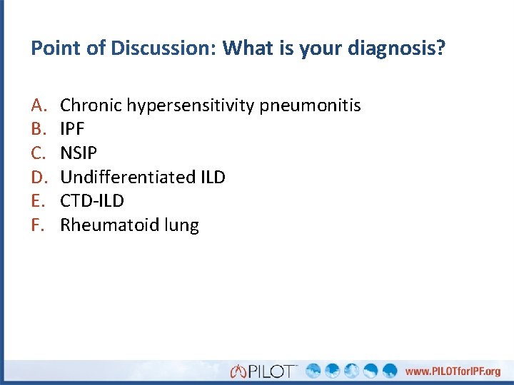 Point of Discussion: What is your diagnosis? A. B. C. D. E. F. Chronic