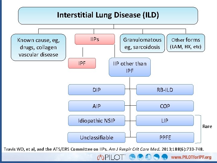 Interstitial Lung Disease (ILD) IIPs Known cause, eg, drugs, collagen vascular disease IPF Granulomatous