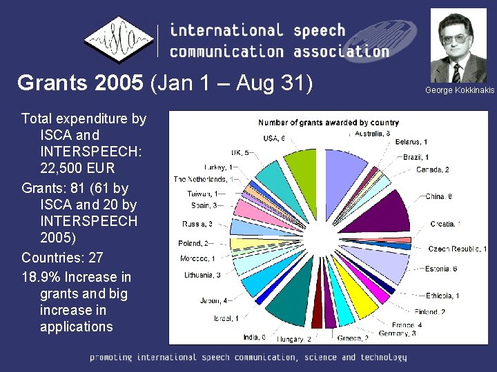 Grants 2005 (Jan 1 – Aug 31) Total expenditure by ISCA and INTERSPEECH: 22,