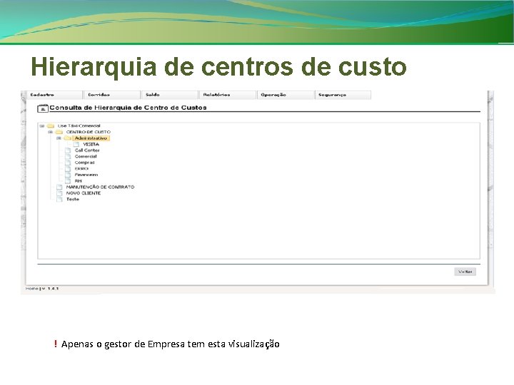 Hierarquia de centros de custo ! Apenas o gestor de Empresa tem esta visualização