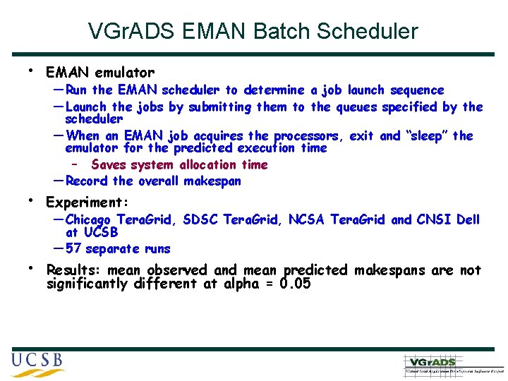 VGr. ADS EMAN Batch Scheduler • EMAN emulator • Experiment: • Results: mean observed