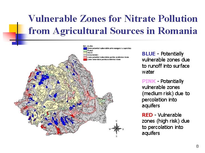 Vulnerable Zones for Nitrate Pollution from Agricultural Sources in Romania BLUE - Potentially vulnerable