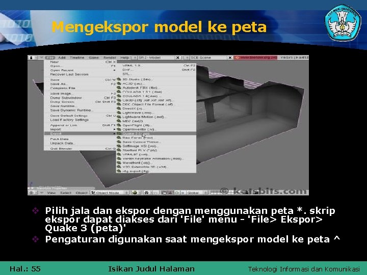 Mengekspor model ke peta v Pilih jala dan ekspor dengan menggunakan peta *. skrip