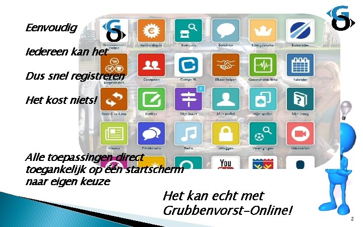 Eenvoudig Iedereen kan het Dus snel registreren Het kost niets! Alle toepassingen direct toegankelijk