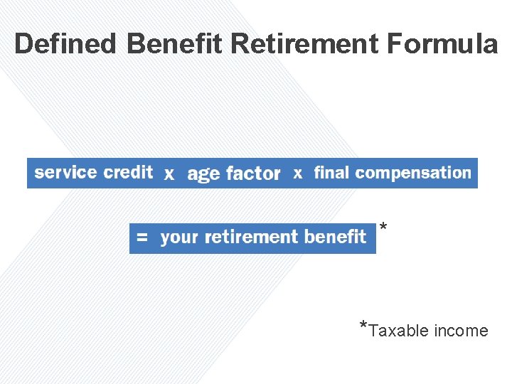 Defined Benefit Retirement Formula * *Taxable income 