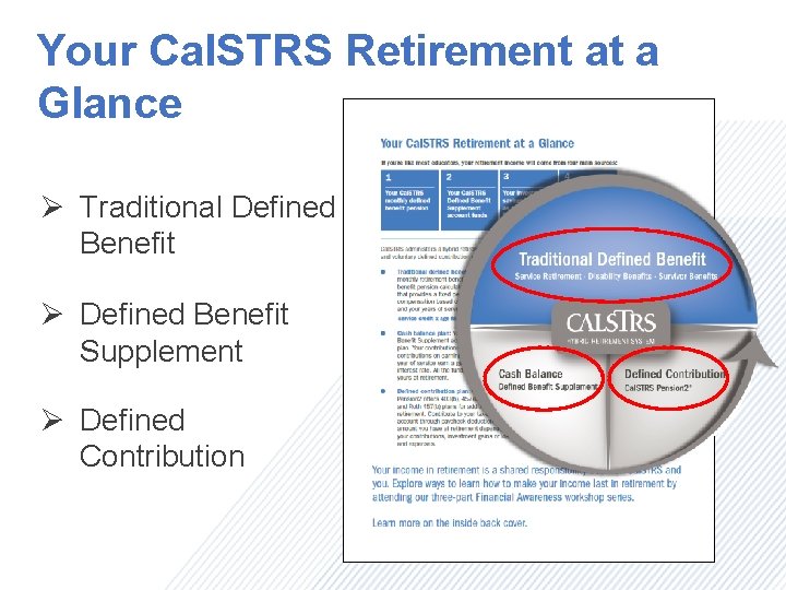 Your Cal. STRS Retirement at a Glance Ø Traditional Defined Benefit Ø Defined Benefit