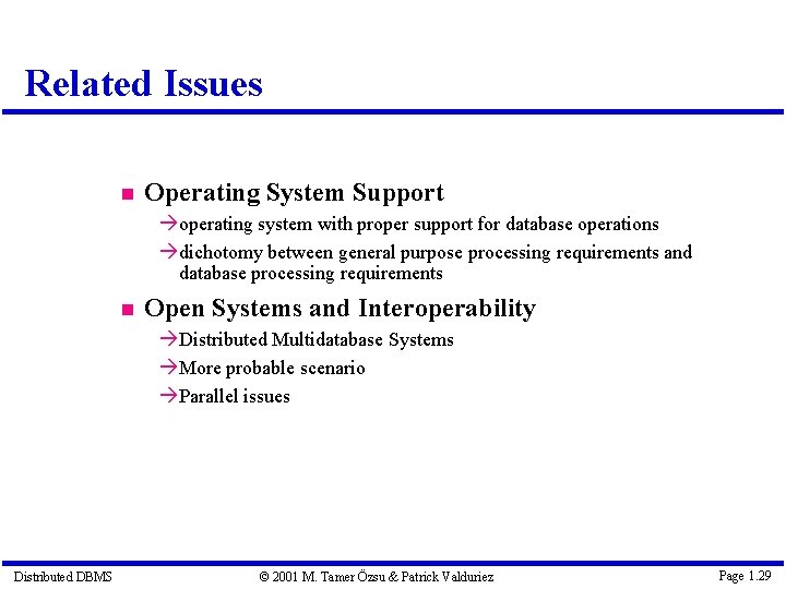 Related Issues Operating System Support à operating system with proper support for database operations