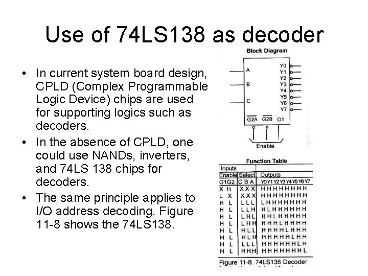 Use of 74 LS 138 as decoder • In current system board design, CPLD Use of 74 LS 138 as decoder • In current system board design, CPLD