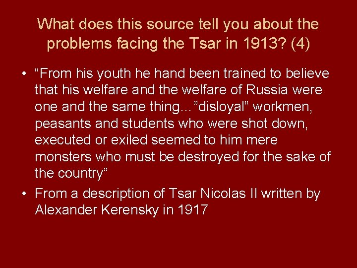What does this source tell you about the problems facing the Tsar in 1913?
