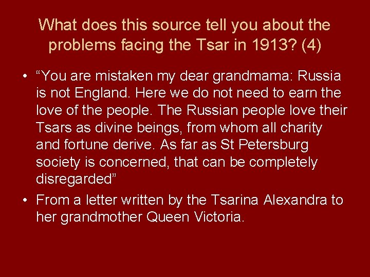 What does this source tell you about the problems facing the Tsar in 1913?