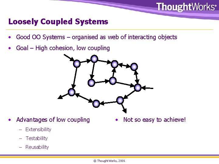 Loosely Coupled Systems • Good OO Systems – organised as web of interacting objects