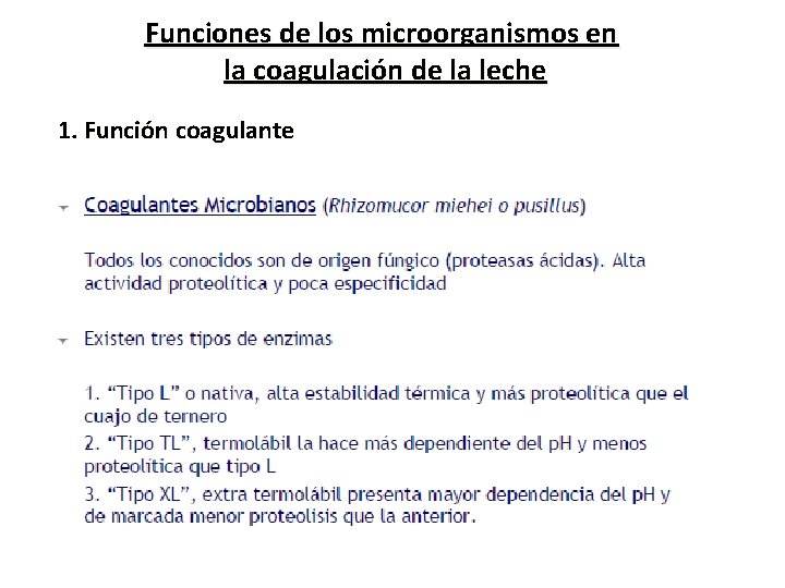 Funciones de los microorganismos en la coagulación de la leche 1. Función coagulante 