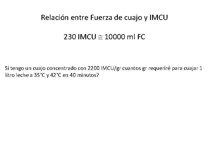 Relación entre Fuerza de cuajo y IMCU 230 IMCU 10000 ml FC Si tengo