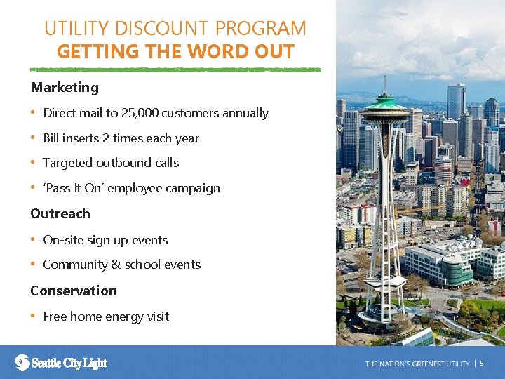 UTILITY DISCOUNT PROGRAM GETTING THE WORD OUT Marketing • Direct mail to 25, 000