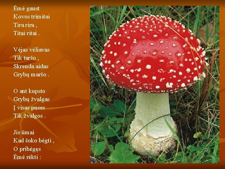 Ėmė gaust Kovos trimitai Tira rira , Titai ritai. Vėjas vėliavas Tik taršo ,