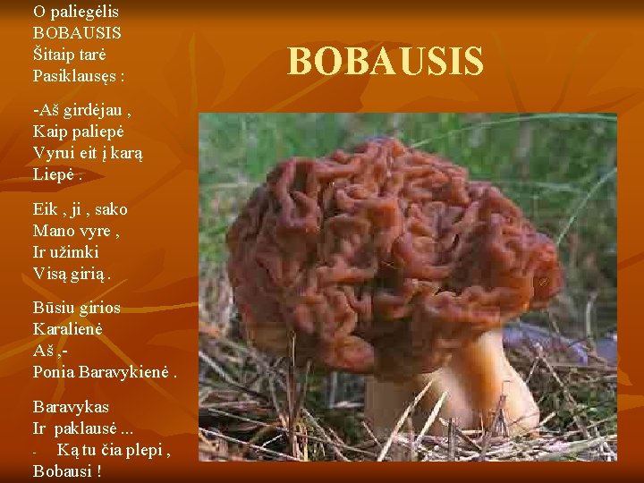 O paliegėlis BOBAUSIS Šitaip tarė Pasiklausęs : -Aš girdėjau , Kaip paliepė Vyrui eit