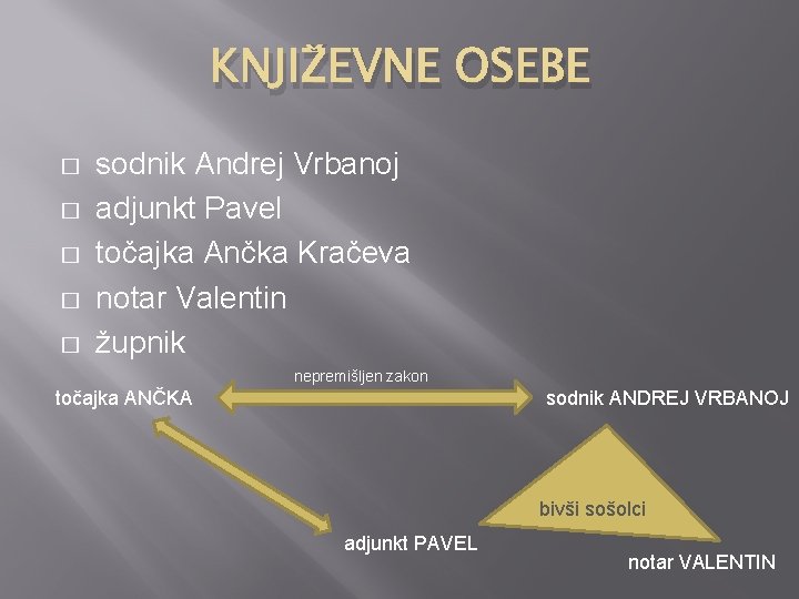 KNJIŽEVNE OSEBE � � � sodnik Andrej Vrbanoj adjunkt Pavel točajka Ančka Kračeva notar