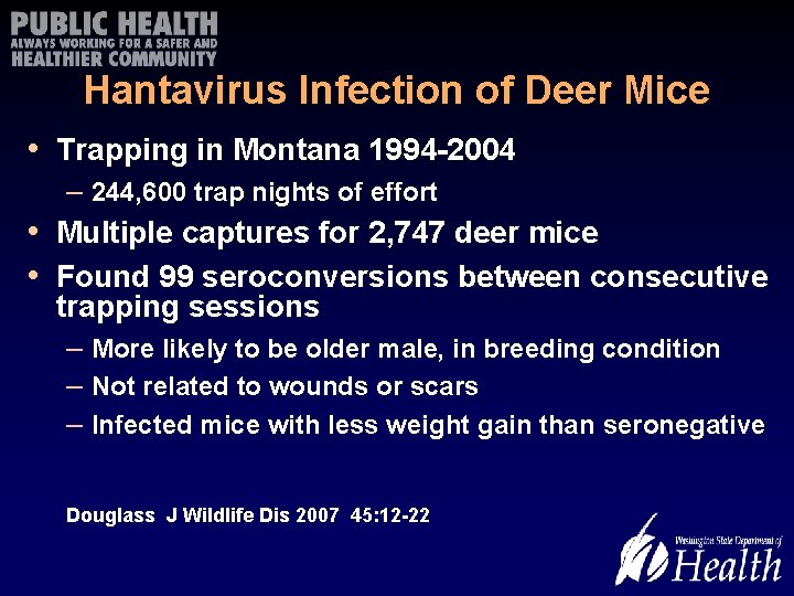 Hantavirus Infection of Deer Mice • Trapping in Montana 1994 -2004 – 244, 600